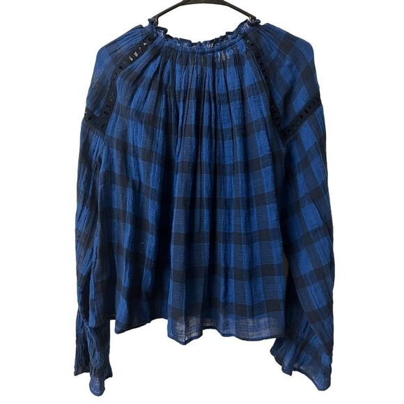 Free People Womens Honey Grove Knit Loose Blue/Black Blouse - Picture 5 of 13